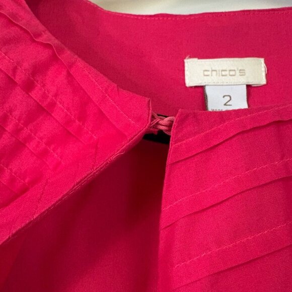Chico's 100% Cotton Pleated Boxy 3/4 Sleeve Vibrant Pink Jacket Size 2 Large - Picture 3 of 12